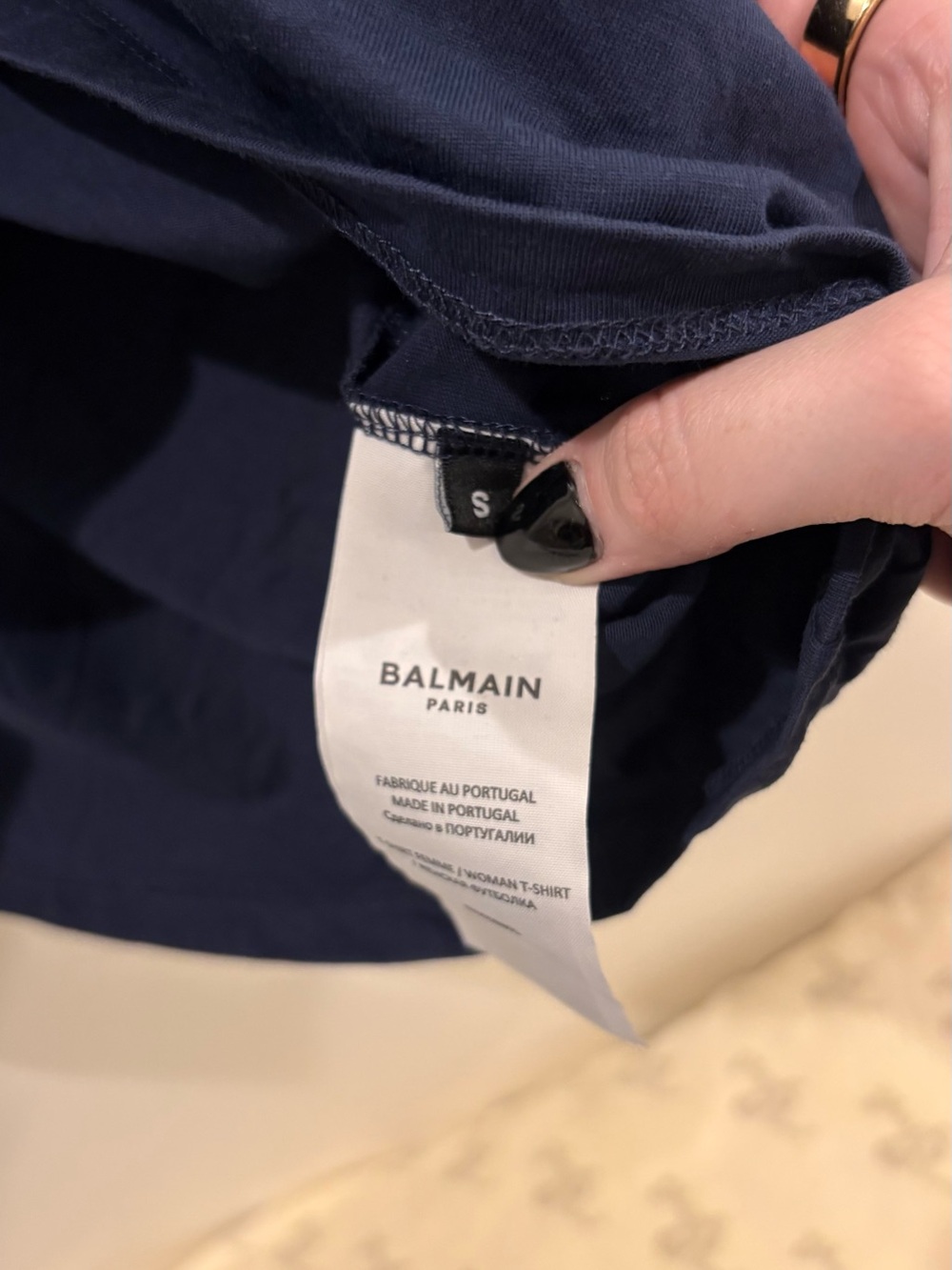 Balmain Navy Cropped Logo Tee - Picture 3 of 3